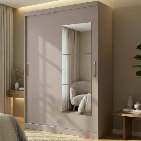 Guarda-Roupa 2 Portas com Espelho Araçá CabeCasa MadeiraOriginals Cinza/Fendi