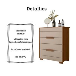 Cômoda Dhara 4 Gavetas Carvalho Fendi Moval - 3