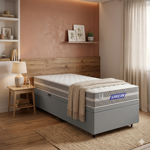 Cama Box Baú com Colchão Gazin de Molas Ensacadas One Face Air Up Solteiro 88cm