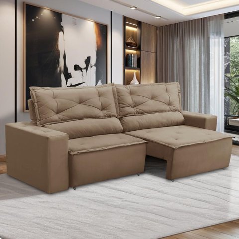 Sofá Retrátil e Reclinável 3 Lugares com Molas 2,00m Laura Suede Cappuccino Rover & Beato