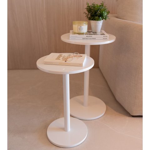Conjunto de Mesinhas Redondas Laterais Branca para Decorar Apoiar em Salas Quartos Hall Consultórios