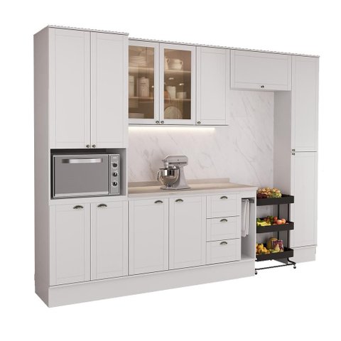 Armário de Cozinha Completa com Balcão Milla Stellar Carraro Branco