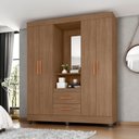 Ver imagem 1 de Roupeiro Capela Lite 30460 4 Portas Nicho Penteadeira com Espelho - Carvalho Oak Móveis Leão
