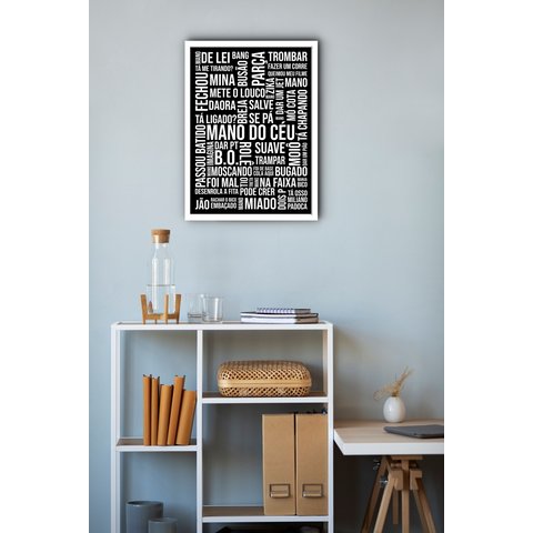 Quadro Decorativo Gírias São Paulo Preto e Branco - 70x50cm:moldura Branca