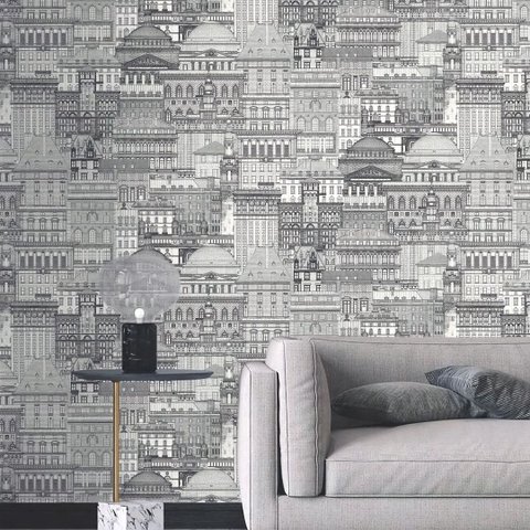 Papel de Parede Cidade Preto e Branco Vinilico Lavável+ Cola Inclusa