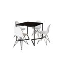 Ver imagem 2 de Mesa Industrial Base Ferro Preto em V Tampo 90x90 Preto 4 Cadeiras Eames Ferro Assento Branco