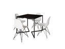 Ver imagem 2 de Mesa Industrial Base Ferro Preto em V Tampo 90x90 Preto 4 Cadeiras Eames Ferro Assento Branco