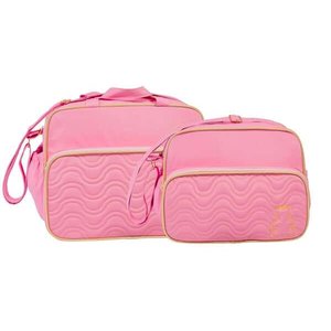 Conjunto de Bolsa Maternidade Ursa Feliz Rosa Bebê
