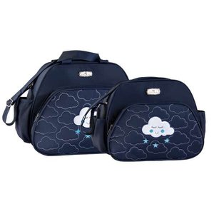 Conjunto de Bolsa Maternidade Nuvem Sonho Feliz Azul Marinho