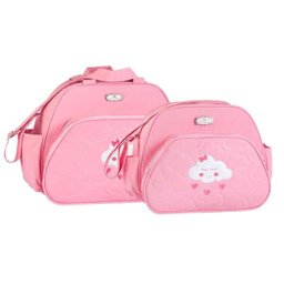Conjunto de Bolsa Maternidade Nuvem Sonho Feliz Rosa Bebê - 1