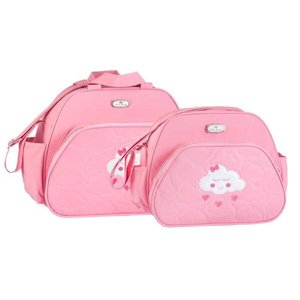 Conjunto de Bolsa Maternidade Nuvem Sonho Feliz Rosa Bebê