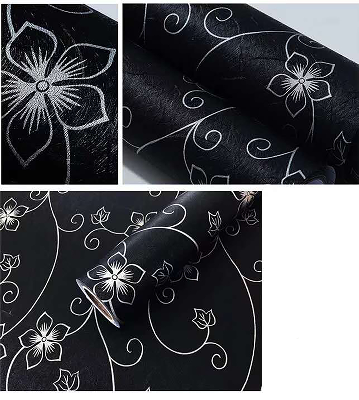 Adesivo Papel de Parede Lavável Floral Preto Texturizado Janela Vidro 2mx61cm Auto Colante Quarto Sa - 3