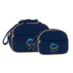 Conjunto de Bolsa Maternidade Nuvem Estrela Azul Marinho