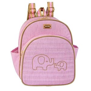Mochila Maternidade Milão Elefante Matelassê Rosa Bebê