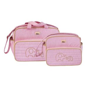 Conjunto de Bolsa Maternidade Milão Elefante Matelassê Rosa Bebê