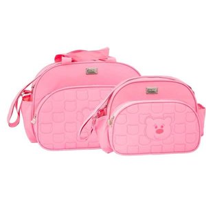 Conjunto de Bolsa Maternidade Prada Urso Rosa Bebê
