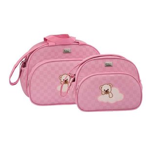 Conjunto de Bolsa Maternidade Urso na Nuvem Rosa