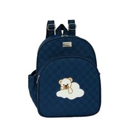 Mochila Maternidade Xadrez Urso na Nuvem Azul Marinho - 1