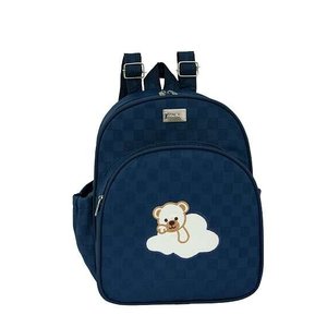Mochila Maternidade Xadrez Urso na Nuvem Azul Marinho