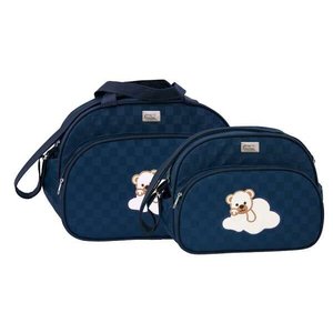 Conjunto de Bolsa Maternidade Urso na Nuvem Azul Marinho
