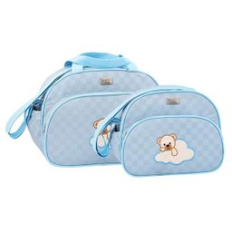Conjunto de Bolsa Maternidade Urso na Nuvem Azul Bebê - 1
