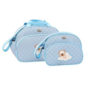 Conjunto de Bolsa Maternidade Urso na Nuvem Azul Bebê