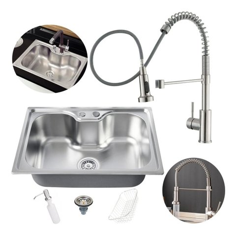 Kit Cuba Cozinha Gourmet Aço Inox Acessorios 50x40 e Torneira Extensível Brinovar