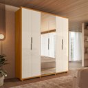 Ver imagem 1 de Guarda-Roupa Casal 6 Portas 4 Gaveta 100% MDF 2 Portas com Espelho e Pés Matisse Marrom/Cinamomo/Off White