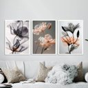 Ver imagem 2 de Kit 3 Quadros Florais Nuances Cinza e Laranja 45x34cm - com Vidro:moldura Branca