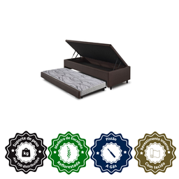 Bicama Box com Baú Solteiro Courino Linho Marrom 88x188 com Colchão Auxiliar Ecoflex - 6