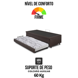 Bicama Box com Baú Solteiro Courino Linho Marrom 88x188 com Colchão Auxiliar Ecoflex - 7
