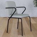 Ver imagem 2 de Cadeira Estofada para Sala de Jantar com Braço Loft Preto C01 Courino Saturno Off White - Lyam Decor