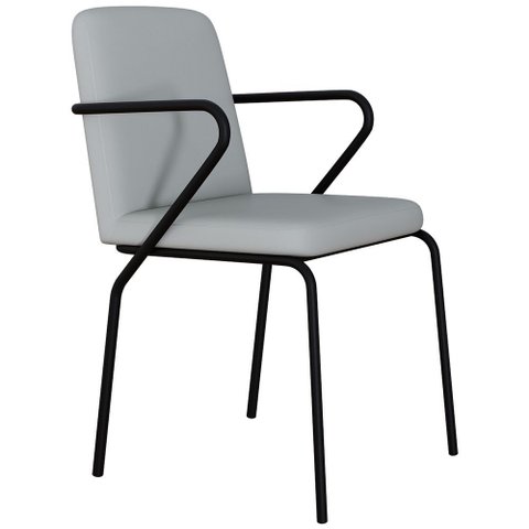 Cadeira Estofada para Sala de Jantar com Braço Loft Preto C01 Courino Saturno Off White - Lyam Decor