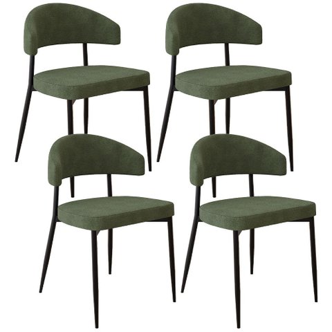 Kit 04 Cadeiras Estofada para Sala de Jantar Serena Preto C01 Bouclê Verde - Lyam Decor
