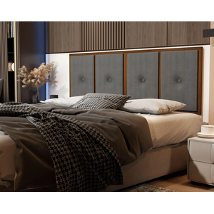 Painel Cabeceira Cama Box Queen 1,60 Estofado com Madeira- Várias Cores:Cinza