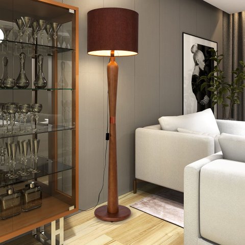 Luminária de Chão Master 160cm Madeira Maciça Cobre Bivolt E27 Cúpula - Marrom
