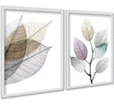 Ver imagem 2 de Kit 2 Quadros Modernos Folhas Transparentes 24x18cm:moldura Branca