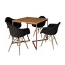 Jogo de Mesa Industrial Base Cobre Tampo Quadrado 90cm Canela com 4 Poltronas Estofadas Preto - 2