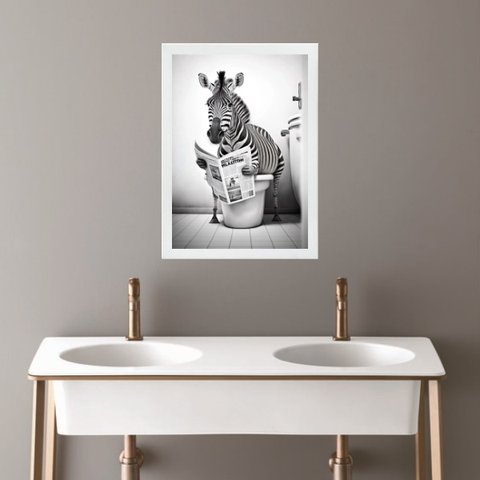 Quadro Banheiro Coleção Animais - Zebra 33x24cm:madeira Branca