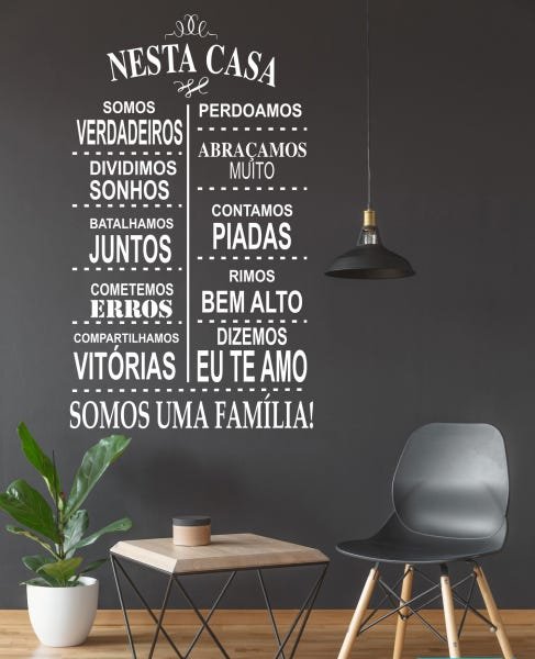 Adesivo Decorativo de Parede Frase Nesta Casa somos uma familia Decoração para sala