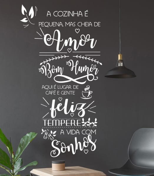 Adesivo Decorativo de Parede Frase Cozinha é Amor Feliz Humor - 1