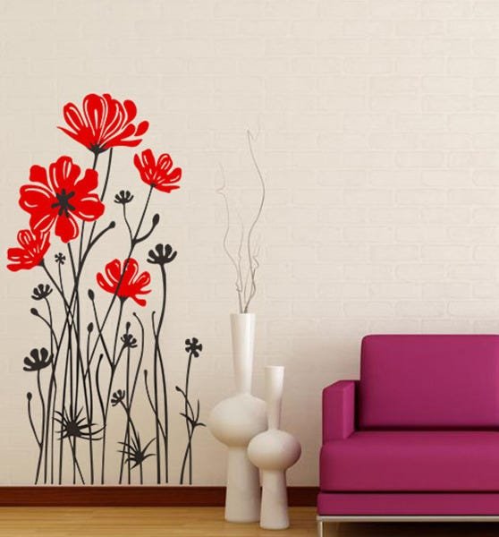 Adesivo Decorativo de Parede Floral de Flores com 2 Cores