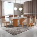 Ver imagem 1 de Mesa de Jantar Eloise 180cm Tampo MDF Vidro 6 Cad. Moderna Linho Capuccino Tork Naturale