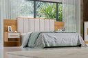 Ver imagem 1 de Cabeceira para Cama de Casal Ripada Irís 140cm Estofada com 2 Mesas de Cabeceira D Doro Cinamomo/off