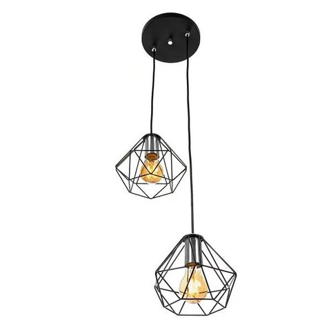 Lustre Pendente Luminária Diamante Aramado Duplo Preto