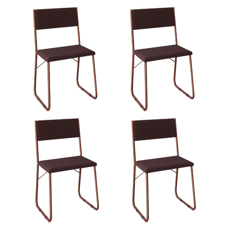 Kit 4 Cadeiras de Jantar Estofadas Angra - Cobre e Marrom Kit 4 Cadeiras de Jantar Estofadas Angra - Cobre e Marrom