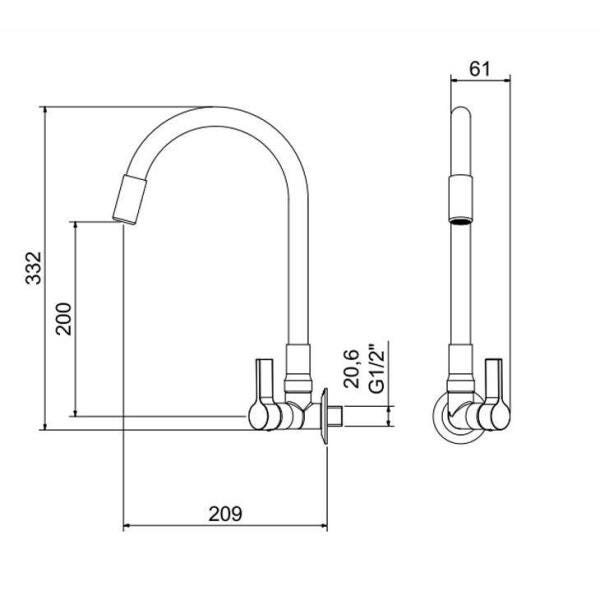 Torneira para Cozinha Atria Meber, Parede, Preto / Cromado - 1187 C36 - 2