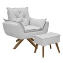 Ver imagem 1 de Kit Poltrona e Puff Opala com Base em Madeira Tecido Boucle Cinza