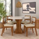 Ver imagem 2 de Mesa com 4 Cadeiras Redonda C/vidro Santorini Fre/off/corino Beg - M.a Freijó/off Premium/corino