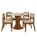 Ver imagem 1 de Mesa com 4 Cadeiras Redonda C/vidro Santorini Fre/off/corino Beg - M.a Freijó/off Premium/corino